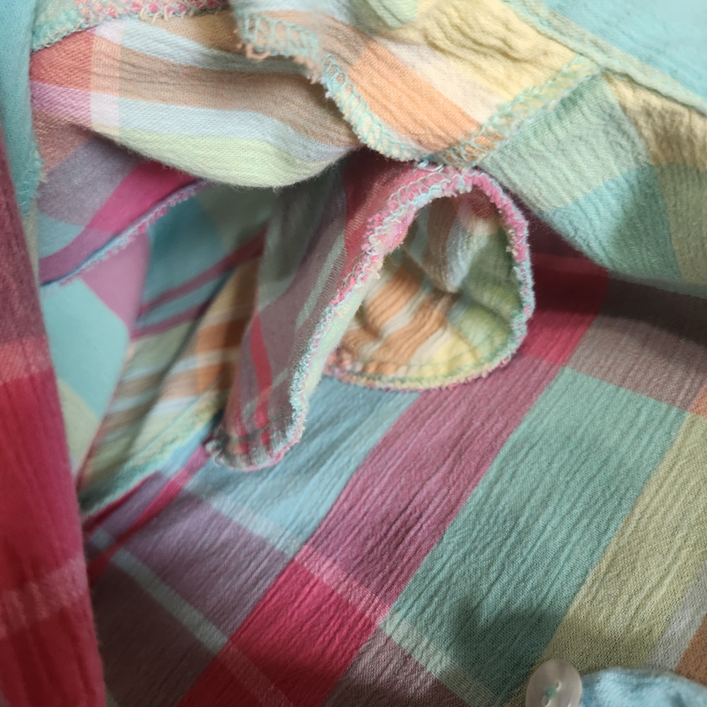 Koret Francisca Vintage Plaid Button Up Shirt 18W Pastel Shoulder Pads 80s 90s!! - Picture 7 of 9